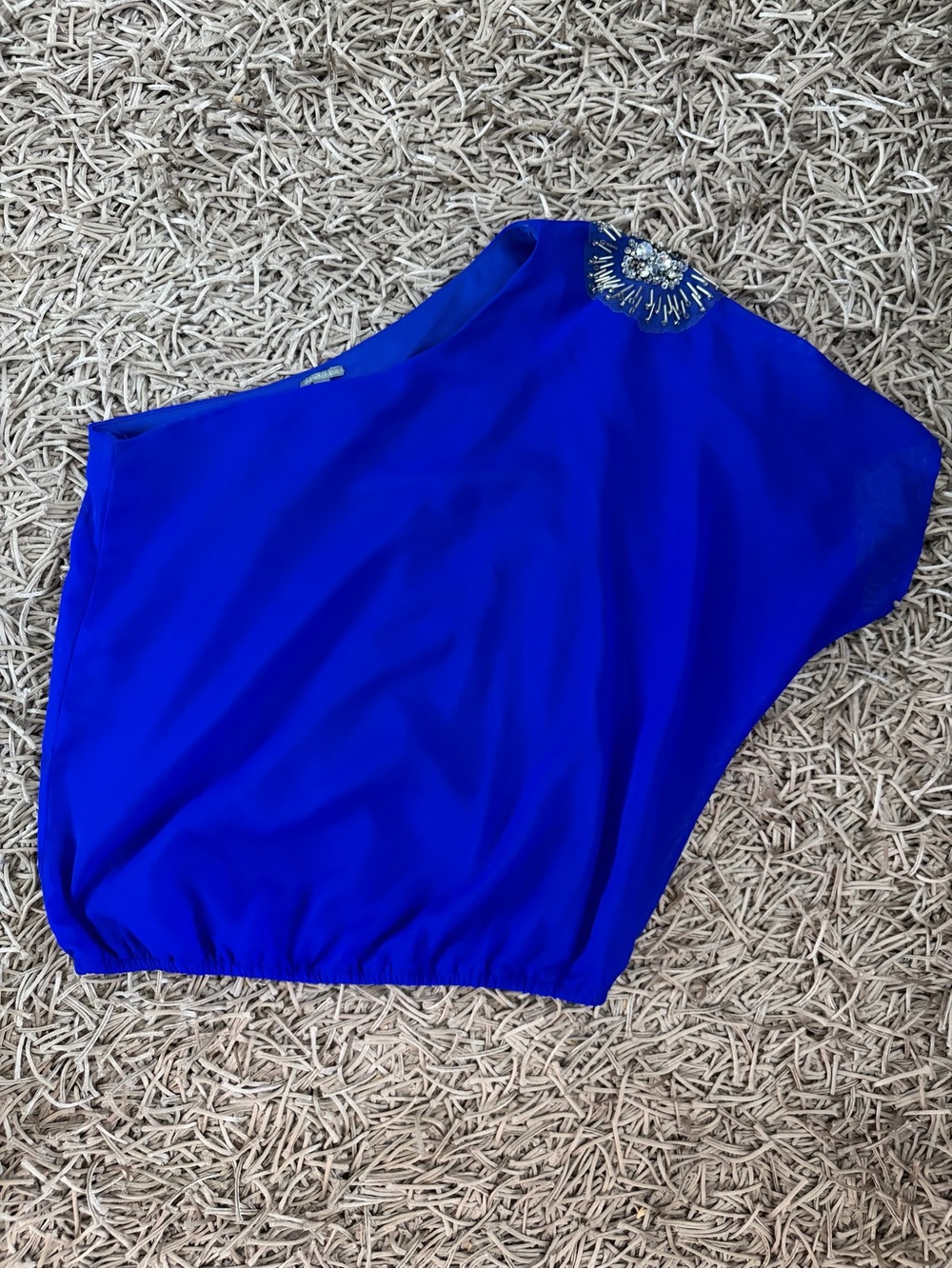 Charlotte Russe One-Shoulder Royal Blue Jeweled Tunic Top